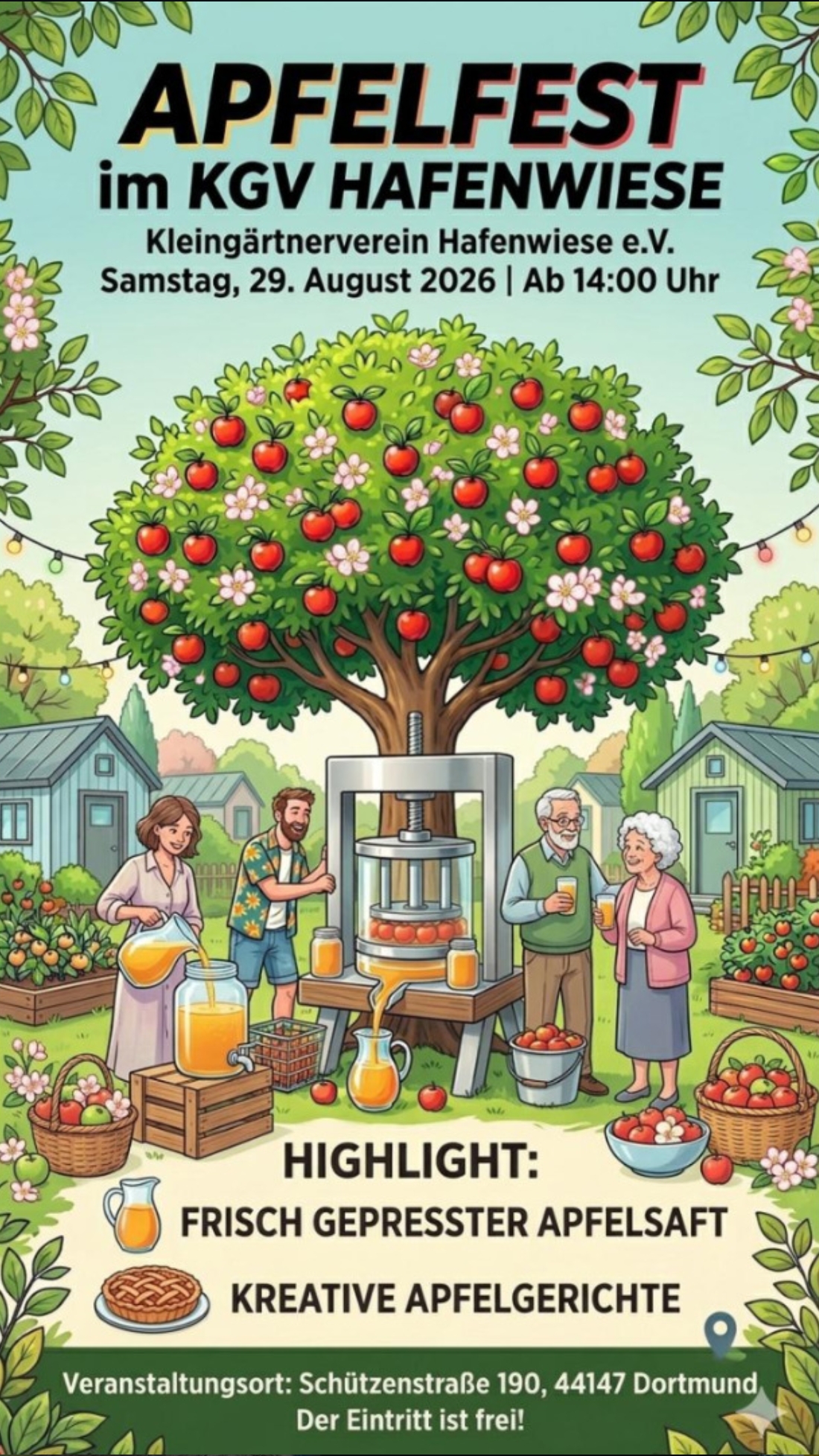 Plakat Apfelfest 2026 in der KGV Hafenwiese 